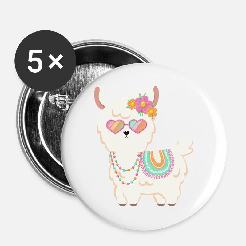 Süßes Lama Sommer - Buttons groß 56 mm (5er Pack) - Weiß