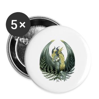 Grüner Drache Von Farn umgeben - Buttons groß 56 mm (5er Pack) - Weiß - Vorne