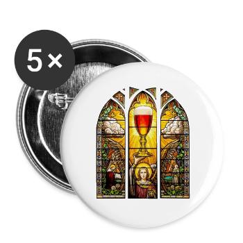 Bier Glas Gral - Kirchenfenster Vatertag - Buttons groß 56 mm (5er Pack) - Weiß - Vorne