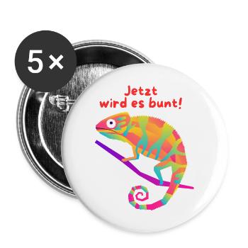 Jetzt wird es bunt - Chamaleon - Buttons groß 56 mm (5er Pack) - Weiß - Vorne