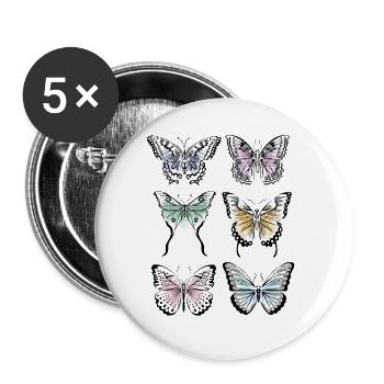 Bunte Schmetterlingsvielfalt - Buttons groß 56 mm (5er Pack) - Weiß - Vorne