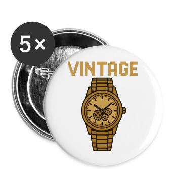 Gold Retro Wristwatch with Mechanical Movement - Buttons large 2.2''/56 mm (5-pack) - white - Front