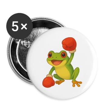 Frosch mit Boxhandschuhen - Buttons groß 56 mm (5er Pack) - Weiß - Vorne