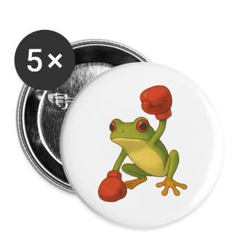 Frosch mit Boxhandschuhen - Buttons groß 56 mm (5er Pack) - Weiß - Vorne