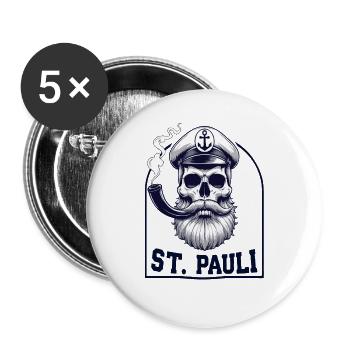 St.Pauli Kiez Hamburg Totenkopf Sankt Pauli - Buttons groß 56 mm (5er Pack) - Weiß - Vorne