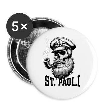 St.Pauli Kiez Hamburg Totenkopf Sankt Pauli - Buttons groß 56 mm (5er Pack) - Weiß - Vorne