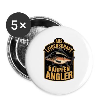 Aus Leidenschaft Karpfenangler - Buttons groß 56 mm (5er Pack) - Weiß - Vorne