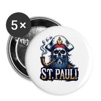 St.Pauli Kiez Hamburg Totenkopf Sankt Pauli - Buttons large 2.2''/56 mm (5-pack) - white - Front