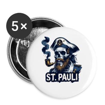 St.Pauli Kiez Hamburg Totenkopf Sankt Pauli - Buttons large 2.2''/56 mm (5-pack) - white - Front