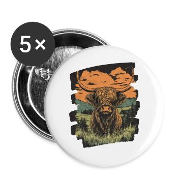 Scottish Highland cattle - Buttons large 2.2''/56 mm (5-pack) - white - Front
