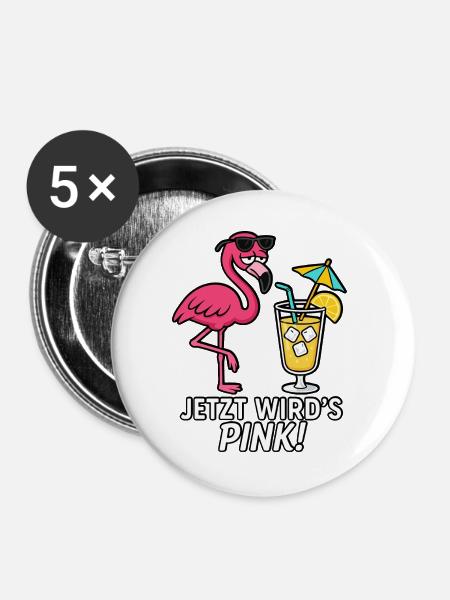 Jetzt wird's pink! - Buttons groß 56 mm (5er Pack) - Weiß