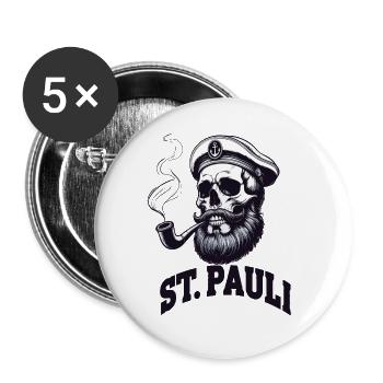 St.Pauli Kiez Hamburg Totenkopf Sankt Pauli - Buttons large 2.2''/56 mm (5-pack) - white - Front