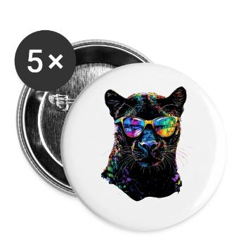 Panther Leopard Raubkatze Süße Großkatze Panter - Buttons groß 56 mm (5er Pack) - Weiß - Vorne