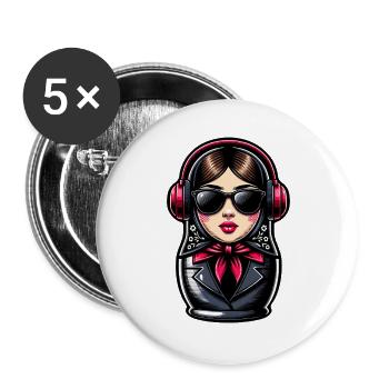 Matroschka mit Kopfhörern - Buttons groß 56 mm (5er Pack) - Weiß - Vorne