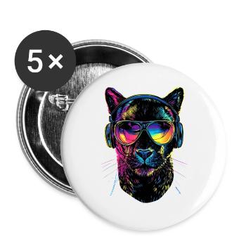 Panther Leopard Raubkatze Süße Großkatze Panter - Buttons groß 56 mm (5er Pack) - Weiß - Vorne