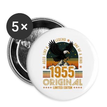Jahrgang 1955 70.Geburtstag Original 1955 Vintage - Buttons groß 56 mm (5er Pack) - Weiß - Vorne