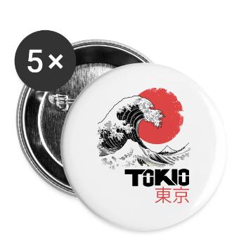 Tokyo, Japon, Asie, Mer, Vague, Montagne, Soleil Ville - Lot de 5 grands badges (56 mm) - blanc - Devant