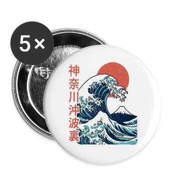 Die große Welle vor Kanagawa - Buttons groß 56 mm (5er Pack) - Weiß - Vorne