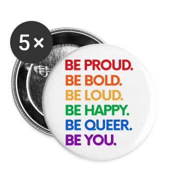 Be proud, bold, happy, yourself - Buttons large 2.2''/56 mm (5-pack) - white - Front