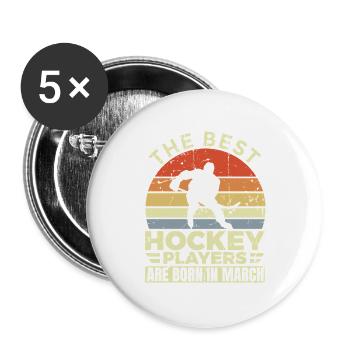 Joueur de hockey sur glace né en mars - Lot de 5 grands badges (56 mm) - blanc - Devant