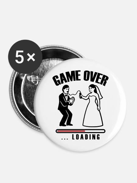 Game Over Loading Hochzeit - Buttons groß 56 mm (5er Pack) - Weiß