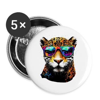 Jaguar Raubkatze Panther Wilde Katze Süßer Jaguar - Buttons groß 56 mm (5er Pack) - Weiß - Vorne