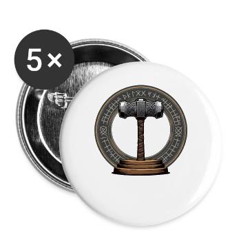 Viking Hammer Warrior Valhalla Runic Circle Thor - Buttons large 2.2''/56 mm (5-pack) - white - Front