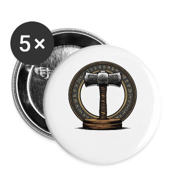 Viking Hammer Warrior Valhalla Runic Circle Thor - Buttons large 2.2''/56 mm (5-pack) - white - Front