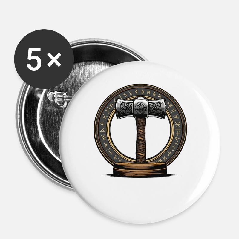 Viking Hammer Warrior Valhalla Runic Circle Thor - Buttons large 2.2''/56 mm (5-pack) - white