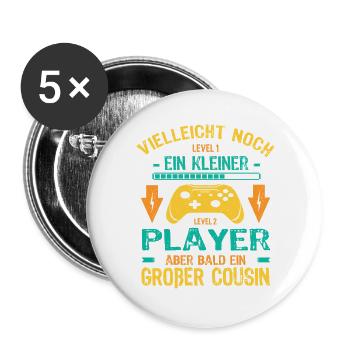 Einzelkind komplett Ich bin bald ein Großer Cousin - Buttons groß 56 mm (5er Pack) - Weiß - Vorne