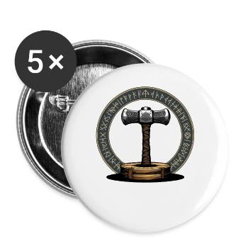 Viking Hammer Warrior Valhalla Runic Circle Thor - Buttons large 2.2''/56 mm (5-pack) - white - Front