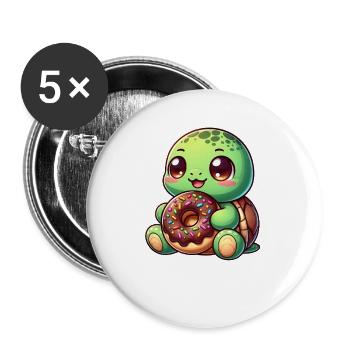 Tortue mignonne avec beignet dessin animé grignotage - Lot de 5 grands badges (56 mm) - blanc - Devant