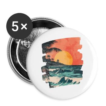 Plage Palmiers Coucher de soleil Été - Lot de 5 grands badges (56 mm) - blanc - Devant