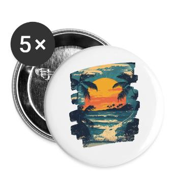 Plage Palmiers Coucher de soleil Été - Lot de 5 grands badges (56 mm) - blanc - Devant