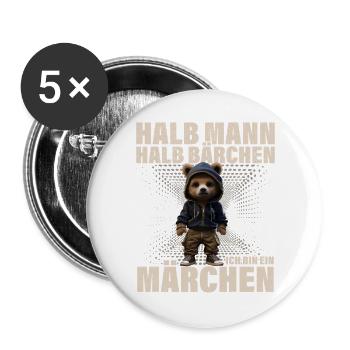 Moitié homme moitié ours conte de fées drôle dicton - Lot de 5 grands badges (56 mm) - blanc - Devant