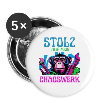 Fière de mon chaos – DIY Monkey - Lot de 5 grands badges (56 mm) - blanc - Devant