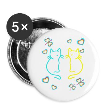 Retro Katzen Katze Kinder Mädchen Jungen Teenies - Buttons groß 56 mm (5er Pack) - Weiß - Vorne