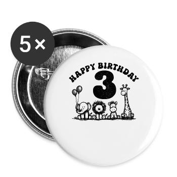 3 Year Birthday Animal Motif Children's Birthday - Buttons large 2.2''/56 mm (5-pack) - white - Front