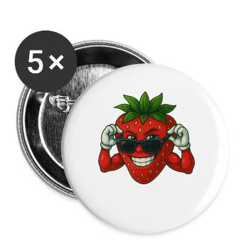 Fraise fraîche avec des lunettes de soleil en été - Lot de 5 grands badges (56 mm) - blanc - Devant