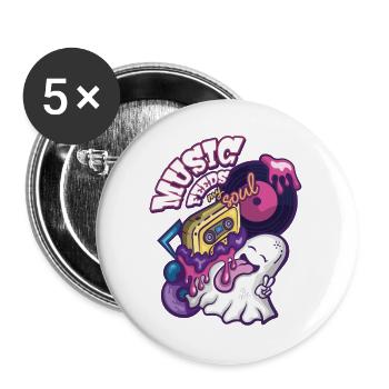 Music Feeds My Soul - Cute Ghost Cartoon - Buttons large 2.2''/56 mm (5-pack) - white - Front