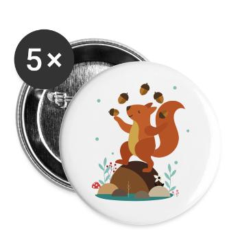 Jonglierendes Eichhörnchen – Lustige Waldszene - Buttons groß 56 mm (5er Pack) - Weiß - Vorne