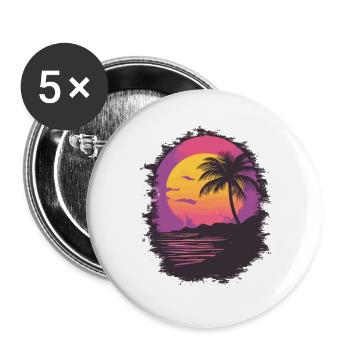 Plage Palmiers Coucher de soleil Été - Lot de 5 grands badges (56 mm) - blanc - Devant