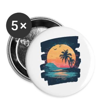 Plage Palmiers Coucher de soleil Été - Lot de 5 grands badges (56 mm) - blanc - Devant