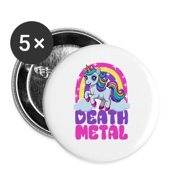 Licorne Death Metal - Heavy Metal - Spruch - Lot de 5 grands badges (56 mm) - blanc - Devant