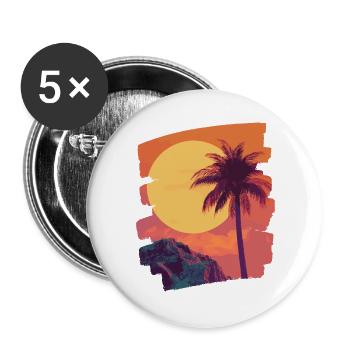 Plage Palmiers Coucher de soleil Été - Lot de 5 grands badges (56 mm) - blanc - Devant