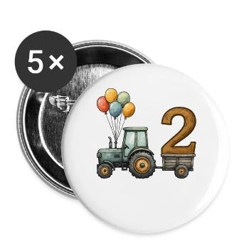 Geburtstag Traktor Mit Anhänger 2 Jahre Kinder - Buttons groß 56 mm (5er Pack) - Weiß - Vorne