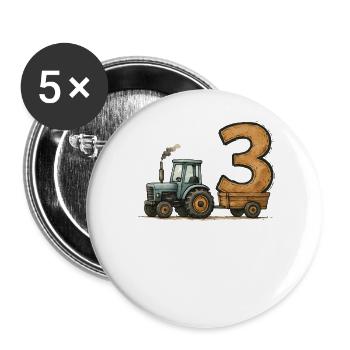Geburtstag Traktor Mit Anhänger 3 Jahre Geburtstag - Buttons groß 56 mm (5er Pack) - Weiß - Vorne