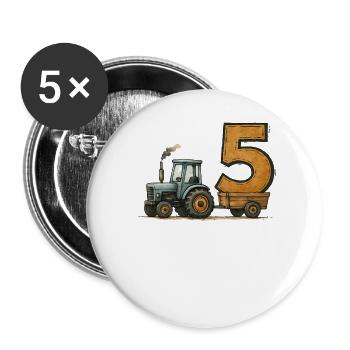 Geburtstag Traktor Mit Anhänger 5 Jahre Geburtstag - Buttons groß 56 mm (5er Pack) - Weiß - Vorne