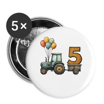 Birthday tractor with trailer 5 years children - Buttons large 2.2''/56 mm (5-pack) - white - Front