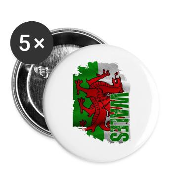 Vertikale walisische Flagge, walisischer Stolz - Buttons groß 56 mm (5er Pack) - Weiß - Vorne